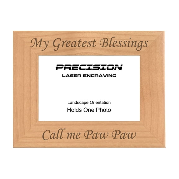 PrecisionNC Grandpa Gifts My Greatest Blessings Call Me Paw Paw Engraved Natural Wood Picture Frame from Grandchildren 4x6 Landscape