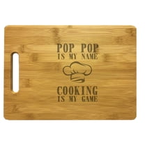 PrecisionNC Grandpa Gifts Pop Pop My Name Cooking My Game Engraved Large Sized Natural Wood Cutting Board Bamboo