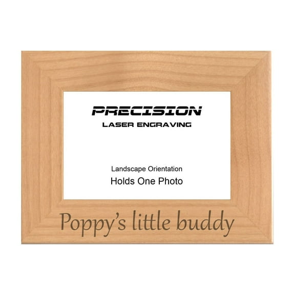 PrecisionNC Grandpa Gifts Poppy's little buddy Grandchild Engraved Natural Wood Picture Frame 4x6 Landscape
