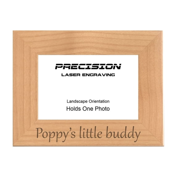 PrecisionNC Grandpa Gifts Poppy's little buddy Grandchild Engraved Natural Wood Picture Frame 5x7 Landscape