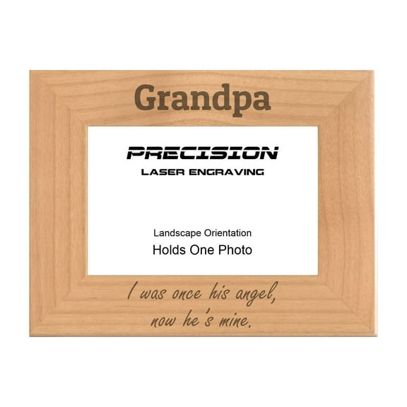 PrecisionNC Grandpa Remembrance Frame I was once her angel now he's mine Engraved Natural Wood Memorial Picture Frame 4x6 Landscape