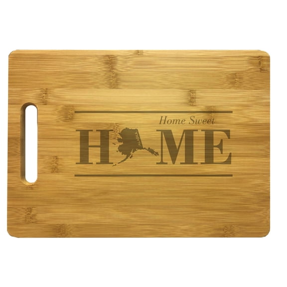 PrecisionNC Housewarming Gifts Alaska Home Sweet Home Engraved Large Sized Natural Wood Cutting Board Bamboo
