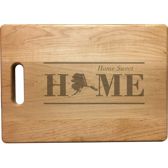 PrecisionNC Housewarming Gifts Alaska Home Sweet Home Engraved Large Sized Natural Wood Cutting Board Maple