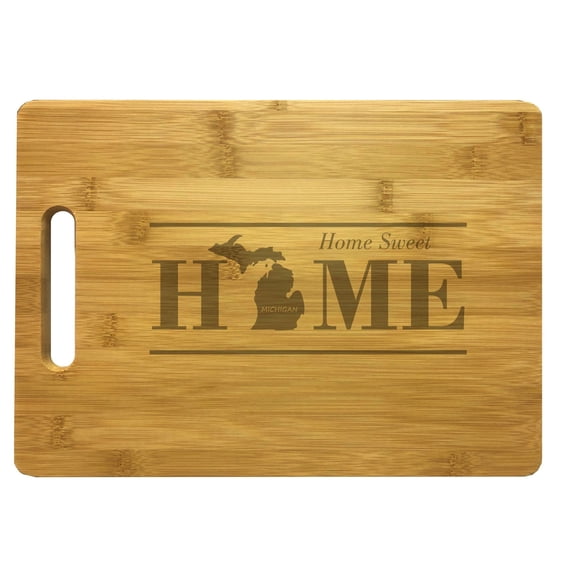 PrecisionNC Housewarming Gifts Michigan Home Sweet Home Engraved Large Sized Natural Wood Cutting Board Bamboo