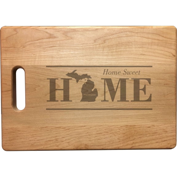 PrecisionNC Housewarming Gifts Michigan Home Sweet Home Engraved Large Sized Natural Wood Cutting Board Maple