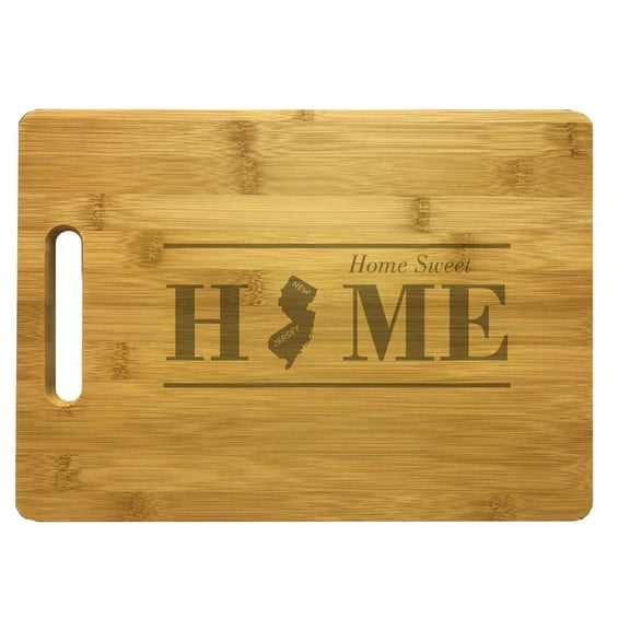 PrecisionNC Housewarming Gifts New Jersey Home Sweet Home Engraved Large Sized Natural Wood Cutting Board Bamboo