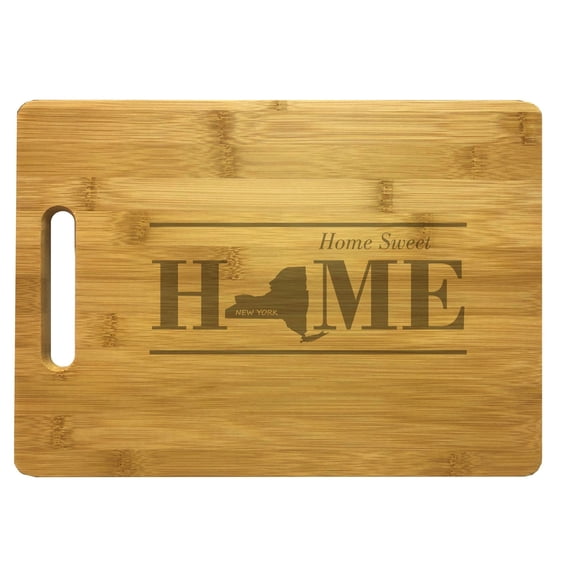 PrecisionNC Housewarming Gifts New York Home Sweet Home Engraved Large Sized Natural Wood Cutting Board Bamboo