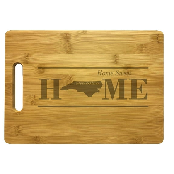 PrecisionNC Housewarming Gifts North Carolina Home Sweet Home Engraved Large Sized Natural Wood Cutting Board Bamboo