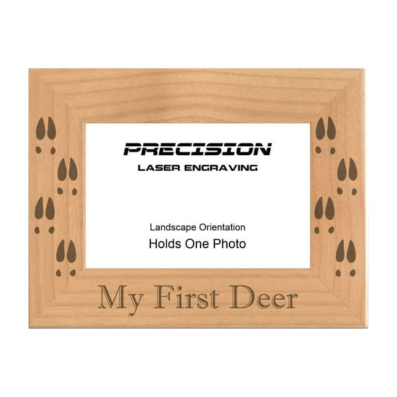 PrecisionNC Hunting Frames My First Deer with Tracks Footprints Engraved Natural Wood Picture Frame 4x6 Landscape