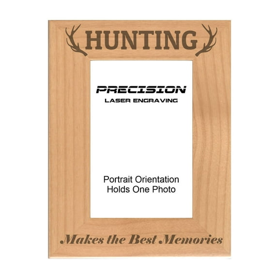 PrecisionNC Hunting Gifts Hunting Makes the Best Memories Engraved Natural Wood Picture Frame 5x7 Portrait
