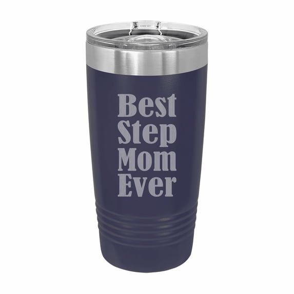 PrecisionNC Mothers Day Gift Best Step Mom Ever Engraved Stainless Steel Travel Mug Tumbler with Lid 20 ounce Navy Blue