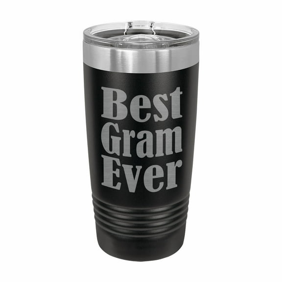 PrecisionNC Mothers Day Gift for Grandma Best Gram Ever Engraved Stainless Steel Travel Mug Tumbler with Lid 20 ounce Black