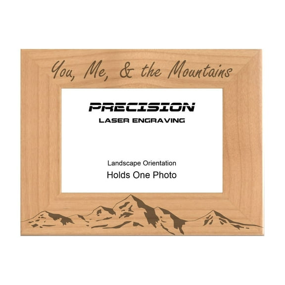 PrecisionNC Mountain Range Frame You Me and the Mountains Engraved Natural Wood Picture Frame 4x6 Landscape