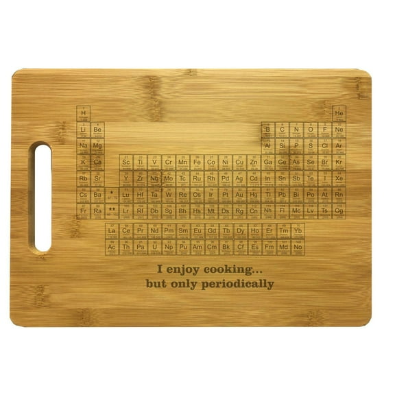 PrecisionNC Nerdy Gifts Periodic Table of Elements Enjoy Cooking Periodically Engraved Large Sized Natural Wood Cutting Board Bamboo