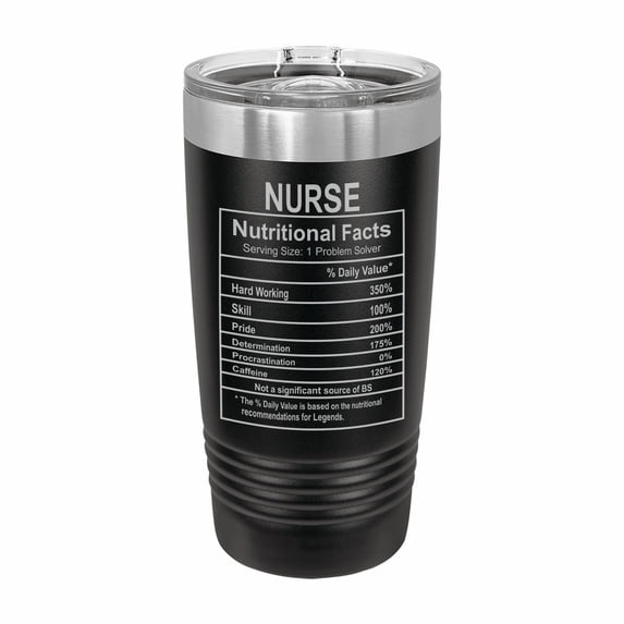 PrecisionNC Office Gifts Nurse Nutritional Information Engraved Stainless Steel Travel Mug Tumbler with Lid 20 ounce Black