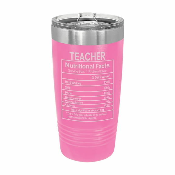 PrecisionNC Office Gifts Teacher Nutritional Information Engraved Stainless Steel Travel Mug Tumbler with Lid 20 ounce Pink