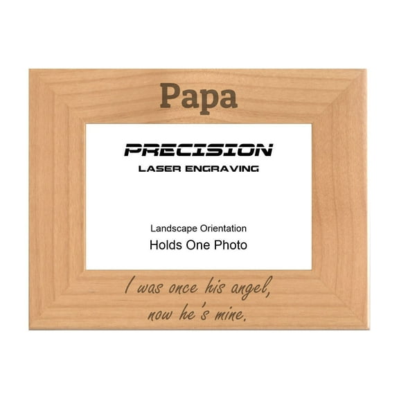 PrecisionNC Papa Remembrance Frame I was once her angel now he's mine Engraved Natural Wood Memorial Picture Frame 4x6 Landscape