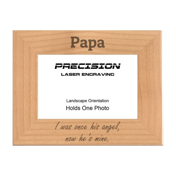 PrecisionNC Papa Remembrance Frame I was once her angel now he's mine Engraved Natural Wood Memorial Picture Frame 5x7 Landscape