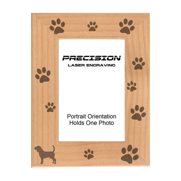 PrecisionNC Pet Frame Beagle with Paw Prints Engraved Natural Wood Picture Frame for Dogs 4x6 Portrait