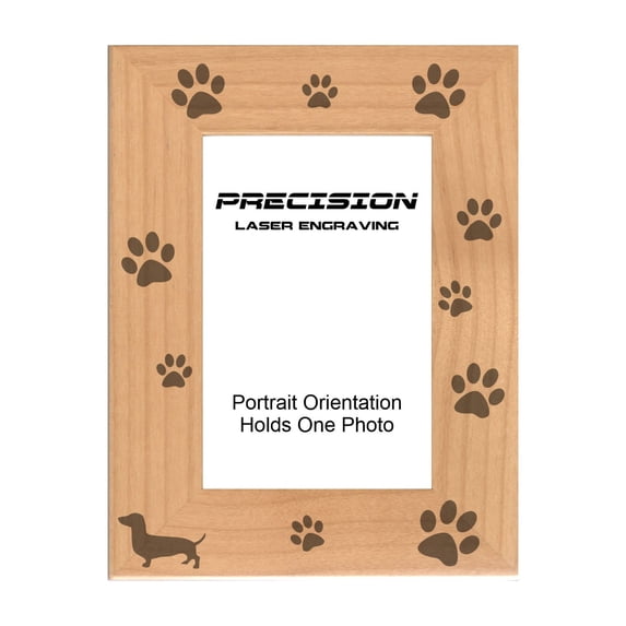 PrecisionNC Pet Frame Dachshund with Paw Prints Engraved Natural Wood Picture Frame for Dogs 4x6 Portrait