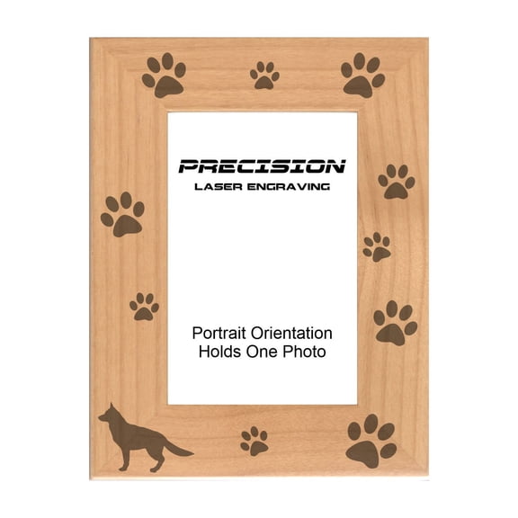 PrecisionNC Pet Frame German Shepherd with Paw Prints Engraved Natural Wood Picture Frame for Dogs 5x7 Portrait