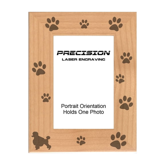 PrecisionNC Pet Frame Poodle with Paw Prints Engraved Natural Wood Picture Frame for Dogs 5x7 Portrait
