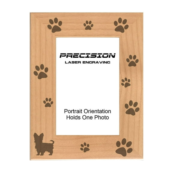 PrecisionNC Pet Frame Yorkie with Paw Prints Engraved Natural Wood Picture Frame for Dogs 5x7 Portrait
