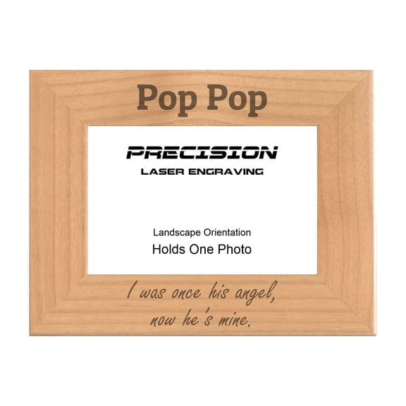 PrecisionNC Pop Pop Remembrance Frame I was once her angel now he's mine Engraved Natural Wood Memorial Picture Frame 4x6 Landscape