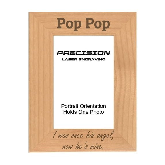 PrecisionNC Pop Pop Remembrance Frame I was once her angel now he's mine Engraved Natural Wood Memorial Picture Frame 5x7 Portrait