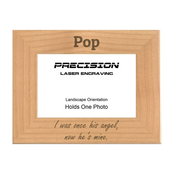 PrecisionNC Pop Remembrance Frame I was once her angel now he's mine Engraved Natural Wood Memorial Picture Frame 4x6 Landscape