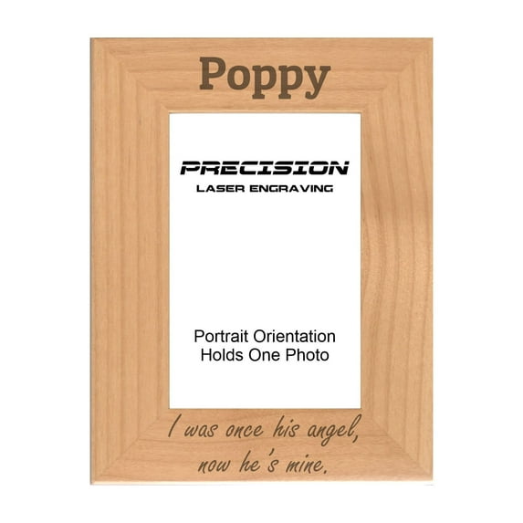 PrecisionNC Poppy Remembrance Frame I was once her angel now he's mine Engraved Natural Wood Memorial Picture Frame 5x7 Portrait