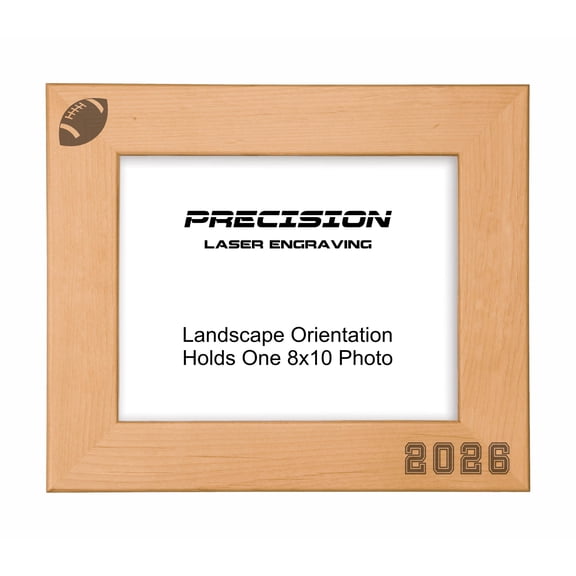 PrecisionNC Sports Frame 2026 Football Engraved Natural Wood Picture Frame for Players Coach Team Photo 8x10 Landscape