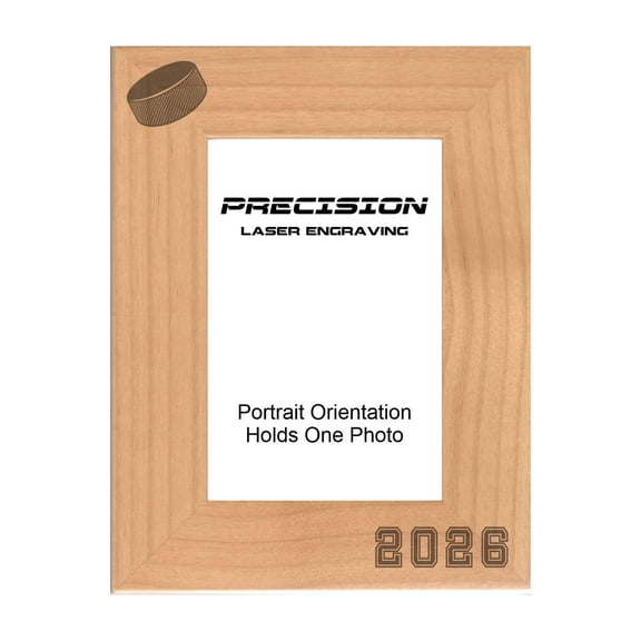 PrecisionNC Sports Frame 2026 Hockey Engraved Natural Wood Picture Frame for Players Coach Team Photo 4x6 Portrait