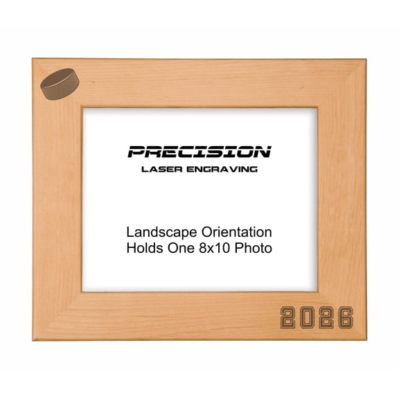 PrecisionNC Sports Frame 2026 Hockey Engraved Natural Wood Picture Frame for Players Coach Team Photo 8x10 Landscape
