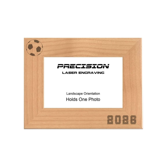PrecisionNC Sports Frame 2026 Soccer Engraved Natural Wood Picture Frame for Players Coach Team Photo 5x7 Landscape