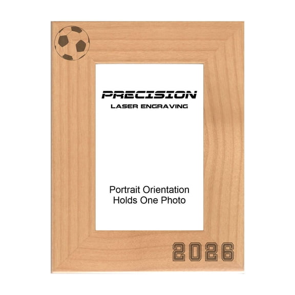 PrecisionNC Sports Frame 2026 Soccer Engraved Natural Wood Picture Frame for Players Coach Team Photo 5x7 Portrait