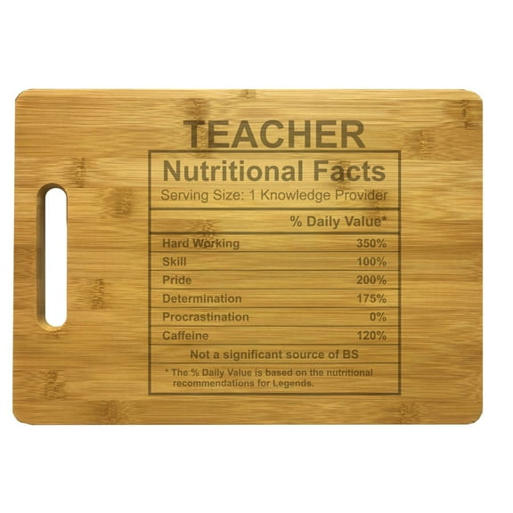 PrecisionNC Teacher Gifts Nutritional Facts Engraved Large Sized Natural Wood Cutting Board Graduation Gift Bamboo