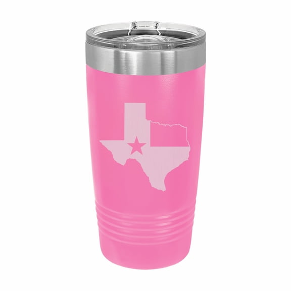 PrecisionNC Texas State Pride Engraved Stainless Steel Travel Mug Tumbler with Lid 20 ounce Pink