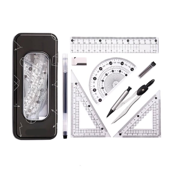 Precisions Geometry Compass Set With ABS Plastic Ruler And Storage Case