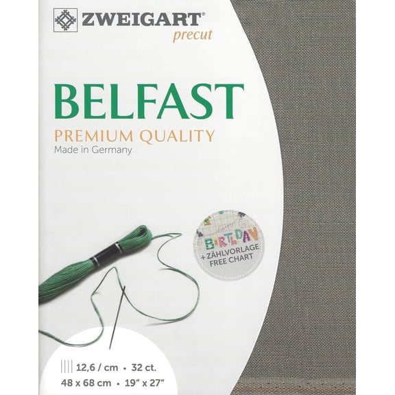 Wizardi Belfast Granit 3609 7025, Precut Zweigart 32 Count Linen Cross Stitch Fabric, 100% Natural Embroidery Cloth, 19x27 in for Adults