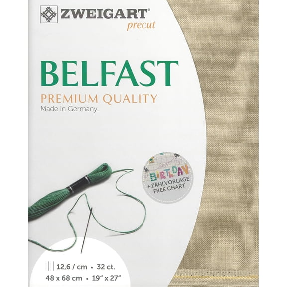 Wizardi Belfast Light Mocha 3609 309, Precut Zweigart 32 Count Linen Cross Stitch Fabric, 100% Natural Embroidery Cloth, 19x27 in for Adults