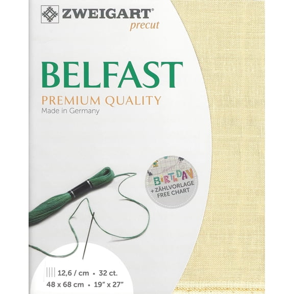 Wizardi Belfast Light Sand 3609 224, Precut Zweigart 32 Count Linen Cross Stitch Fabric, 100% Natural Embroidery Cloth, 19x27 in for Adults