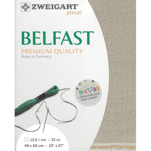 Wizardi Belfast Silver Raw 3609 17, Precut Zweigart 32 Count Linen Cross Stitch Fabric, 100% Natural Embroidery Cloth, 19x27 in for Adults
