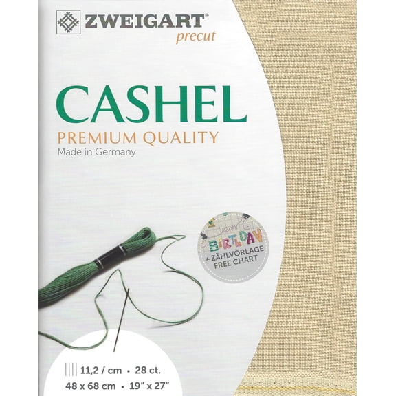 Wizardi Cashel Antique Ivory 3281 233, Precut Zweigart 28 Count Linen Cross Stitch Fabric, 100% Natural Embroidery Cloth, 19x27 in for Adults