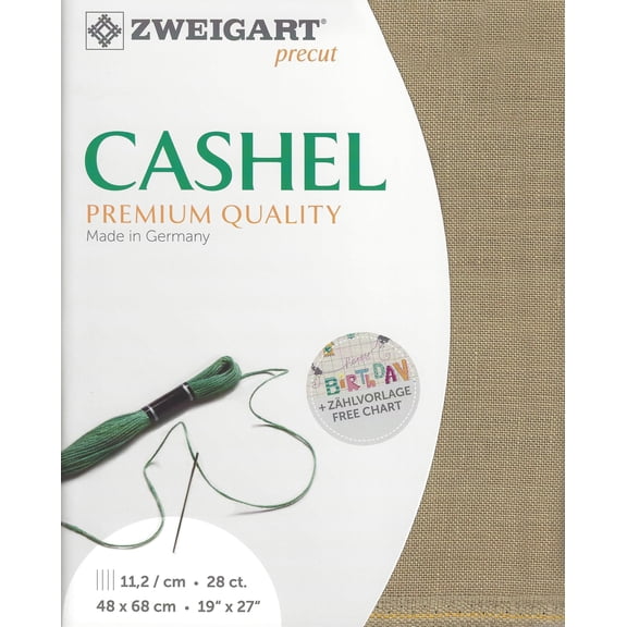 Wizardi Cashel 28 Count Summer Khaki 3281 323, Precut Zweigart Evenweave Linen Cross Stitch Fabric, Blank Needlepoint Canvas and Embroidery Cloth, 19x27 in for Adults