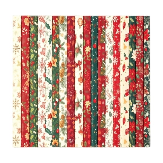 Precut Cotton Fabric Squares with Christmas Tree and Poinsettia Patterns, 42-Pack 5X5 Inch, Red, Green, and White Holiday Prints for Quilting and Sewing Projects, Diy Craft