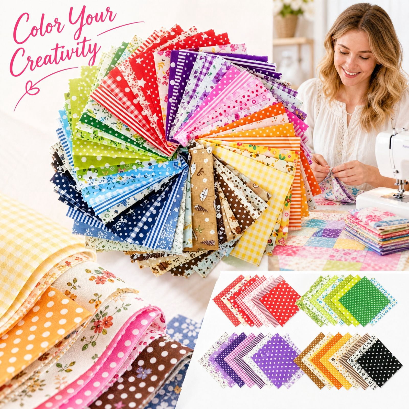 Precut Fabric Squares with 100% Cotton Material and Assorted Random ...