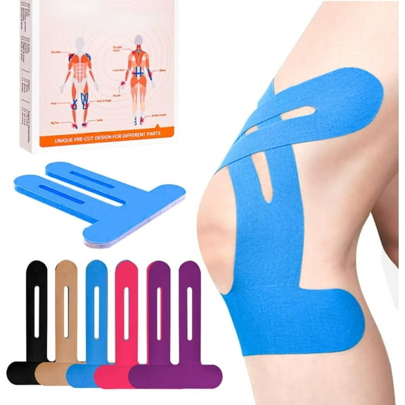 Precut Kinesiology Tape for Knees, 10 Pcs - Knee Support & Stability, Knee Pain Relief Athletic Tape - Waterproof & Elastic, Breathable Hypoallergenic Latex-Free Tape, Blue