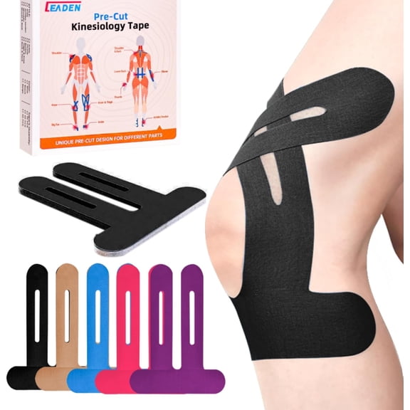 Precut Kinesiology Tape for Knees, 10 Pcs - Knee Support & Stability, Knee Pain Relief Athletic Tape - Waterproof & Elastic, Breathable Hypoallergenic Latex-Free Tape, Black