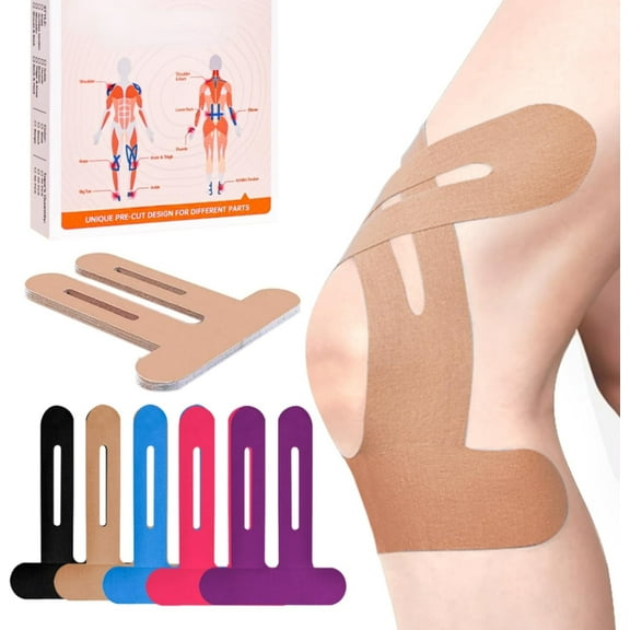 Precut Kinesiology Tape for Knees, 10 Pcs - Knee Support & Stability, Knee Pain Relief Athletic Tape - Waterproof & Elastic, Breathable Hypoallergenic Latex-Free Tape, Beige